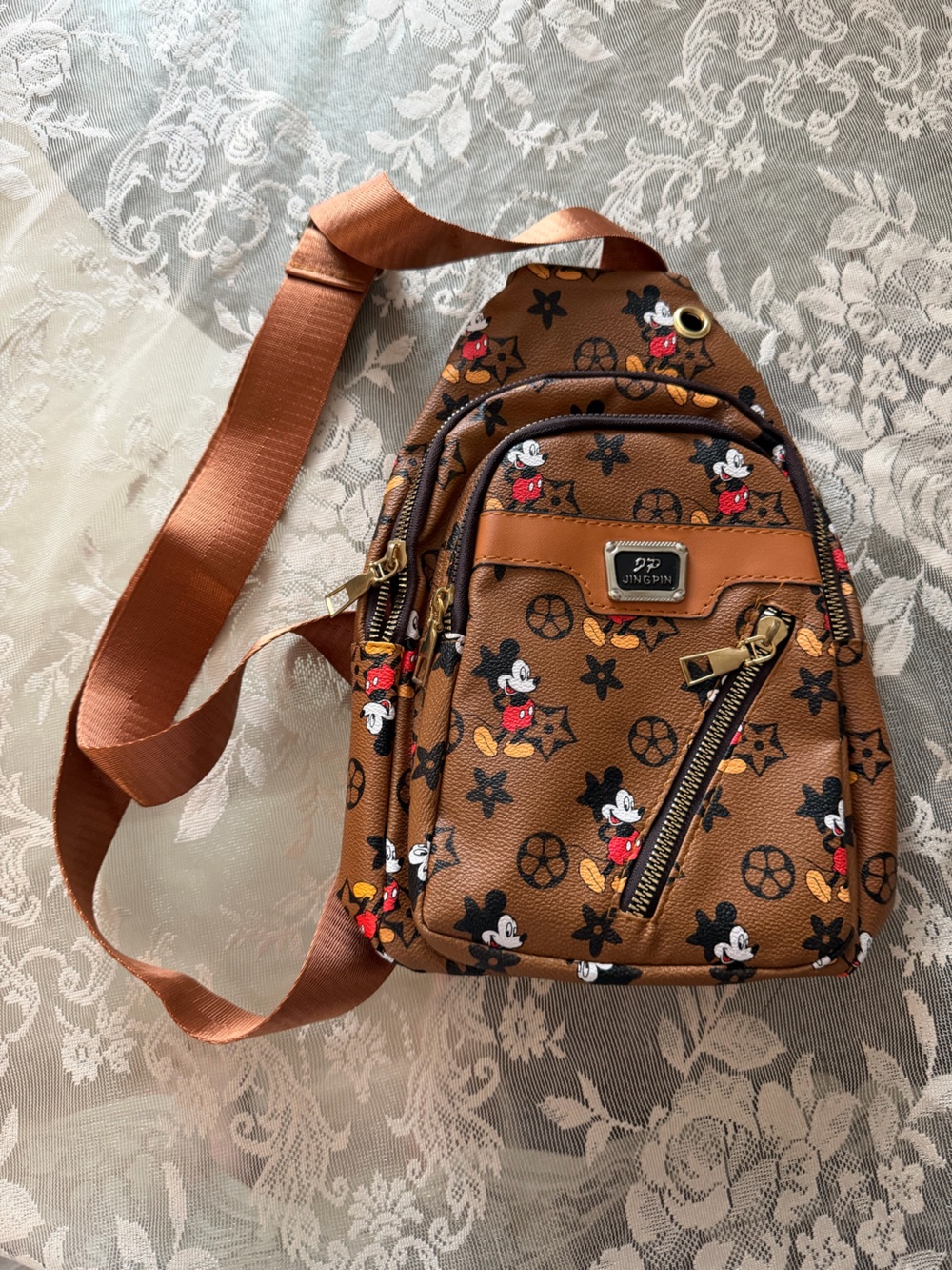Brown Mickey Mouse Print Crossbody/Sling Bag - Picture 4 of 7